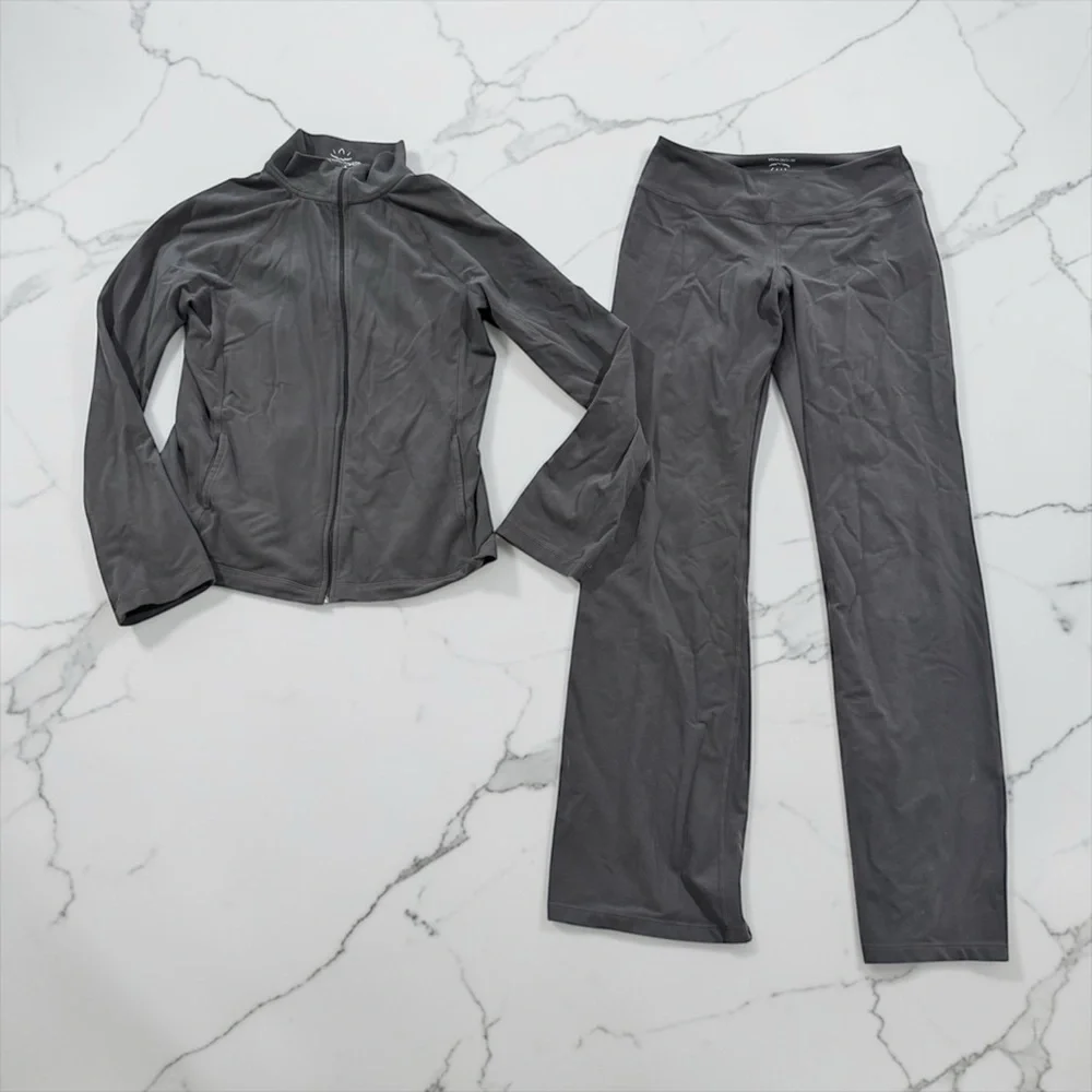 Beyond Yoga Charcoal Gray Jacket & Yoga Pants Set SO5076 - Picture 1 of 8